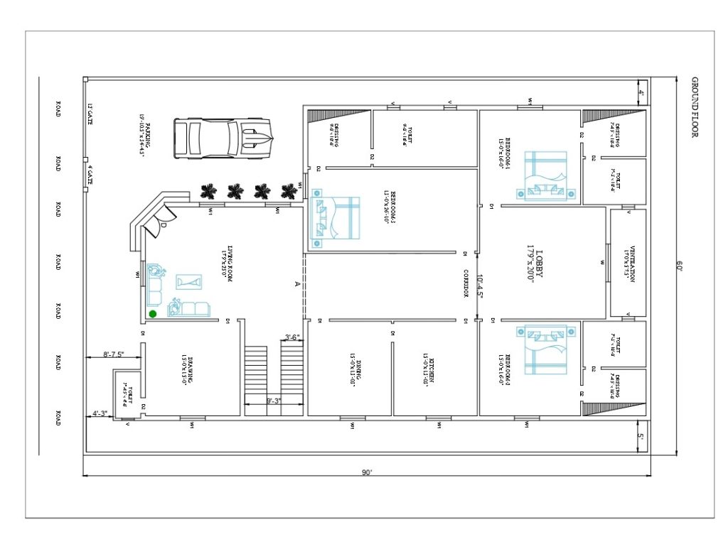 60x90 ground floor plan image for overview 